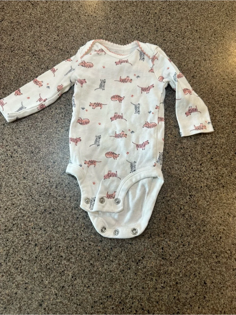 Baby Long-Sleeve One-Piece with Pink Tiger Print